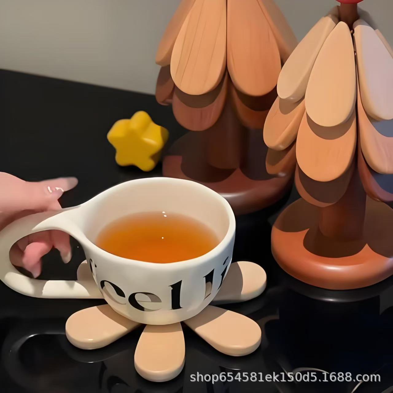 Almohadilla de aislamiento térmico anti-escaldado de un árbol Almohadilla de aislamiento térmico de la mesa de comedor Almohadilla de tazón de sensación avanzada Almohadilla de olla de arena para plato de silicona Almohadilla de madera de haya