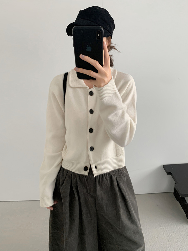 TG 学院风经典翻领毛衣女2025秋季新款软糯纯羊毛针织短开衫25839|undefined