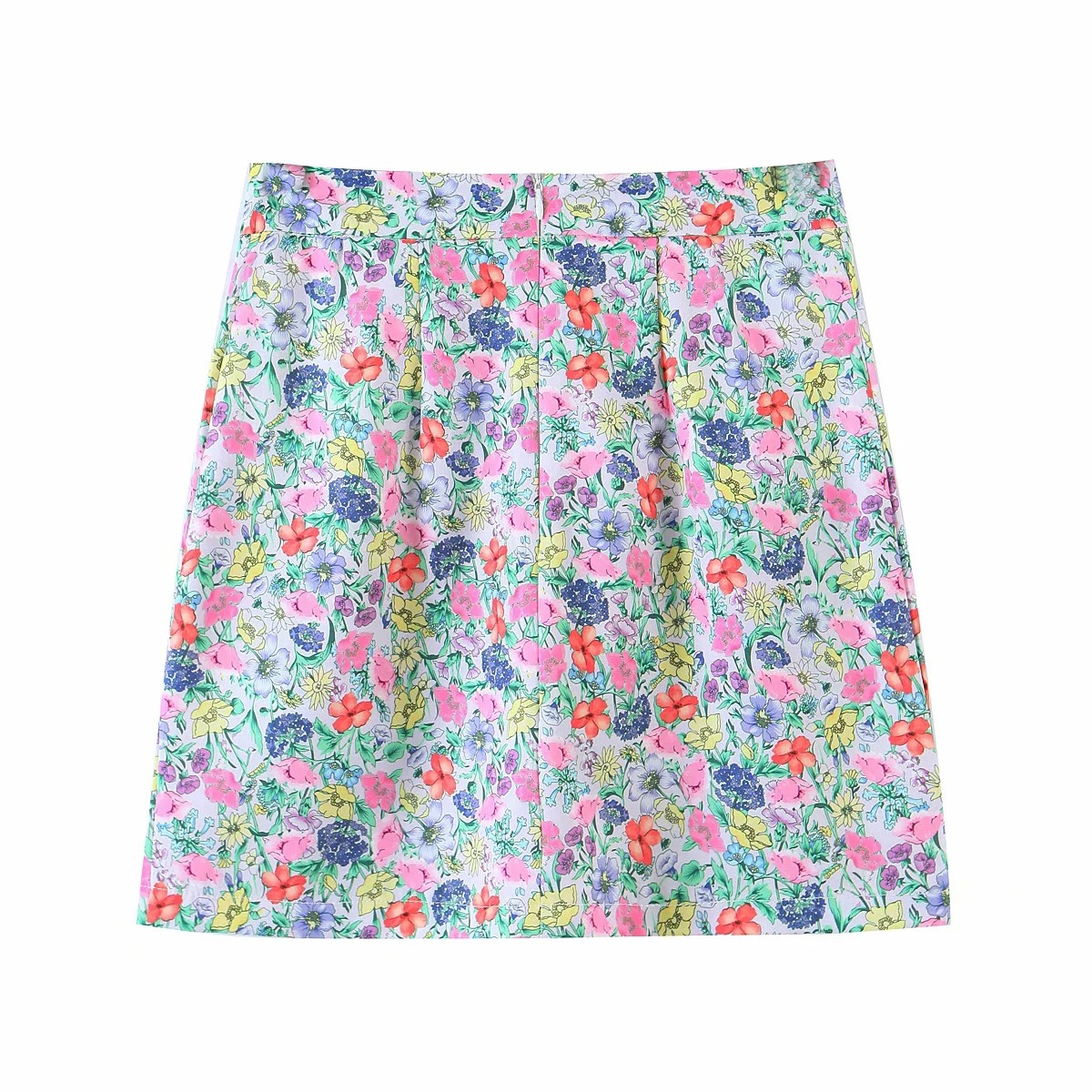 retro square neck floral blouse high waist side slit skirt suit  NSAC24865