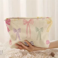 SHEIN Amazon TEMU красочная вельветовая сумка для хранения на молнии с большим бантом, легкая косметичка
