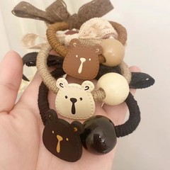 新商品のアニメかわいい熊の数珠の髪輪レースの蝶結びの髪紐は馬尾の皮の筋のひもの頭の花の髪飾りを結びます。