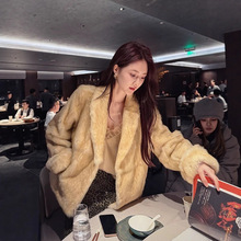 【中古千金】100真兔毛皮毛一体皮草外套女2025新款西服领上衣冬