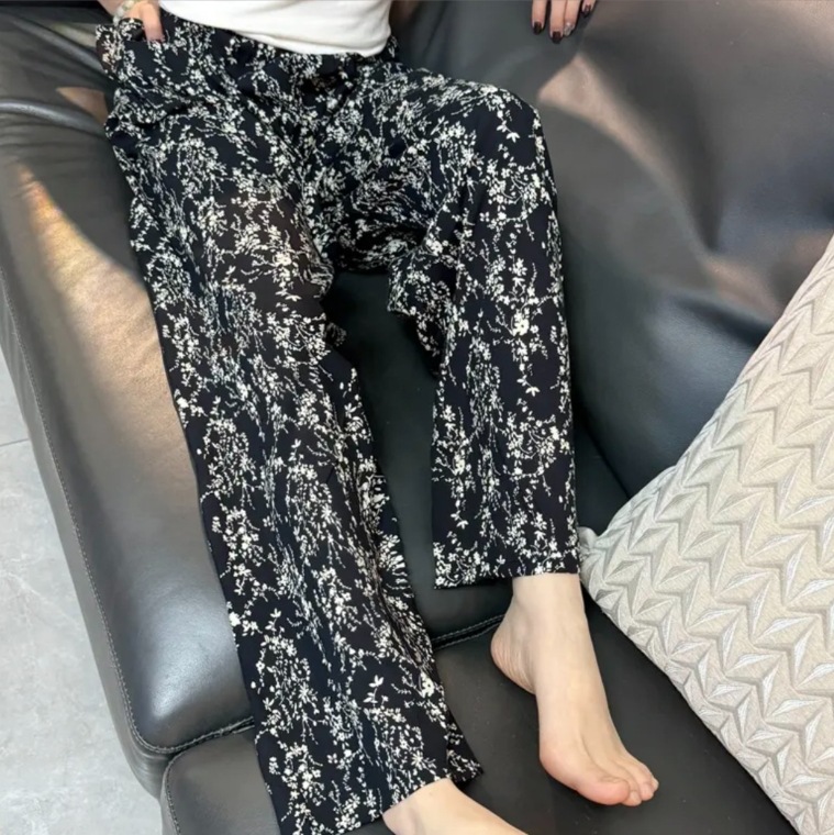 [Pantalones rectos de seda de algodón] El verano delgado de las mujeres es delgado, recto, suelto, se puede usar, protector solar, frío, pantalones de casa, pantalones de pijama