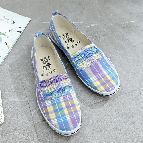 Lu Thai mother's shoes are soft and lightweight tendon bottom plaid shoes for middle-aged and elderly people in summer, one-legged work and casual women's shoes.