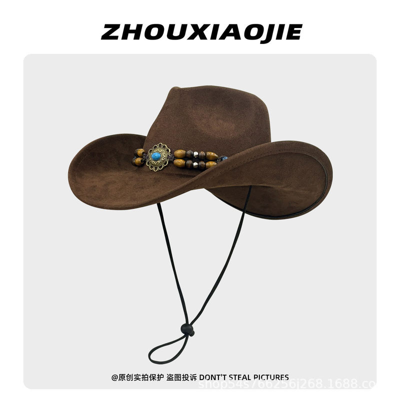 American Retro Western Cowboy Hat for Men, Spring and Summer Sun Protection, Ethnic Style Jazz Hat, Large Brim British Knight Hat for Women