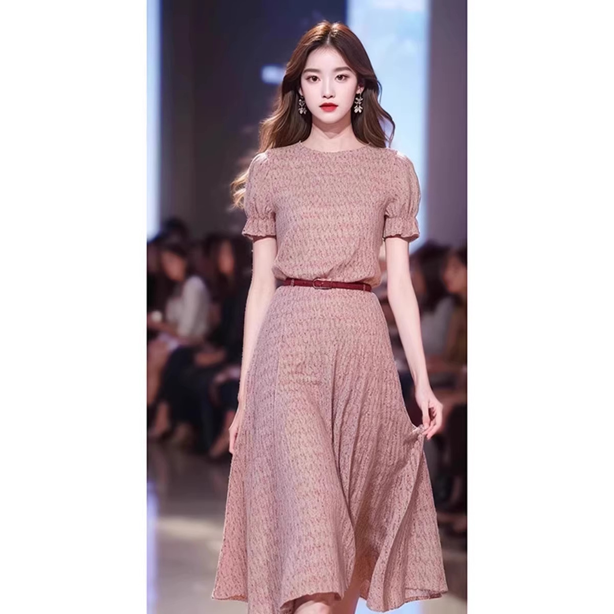 Đầm maxi nữ thắt eo họa tiết hoa vỡ kiểu Pháp — Hoa vỡ chi tiết 3