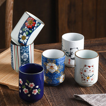 陶瓷杯跨境手彩绘杯日式和风家用办公室茶杯子单杯寿司杯汤吞杯