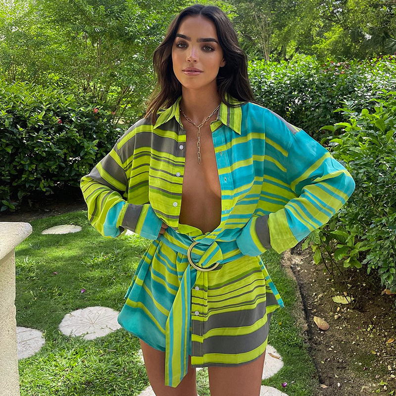 color matching Printed long-sleeved Swimsuit cover-up Shirt Jacket NSCBB121736
