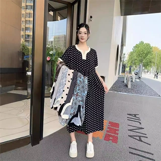 棉绸V领短袖连衣裙女士睡裙夏季薄款家居裙宽松人造棉长裙子