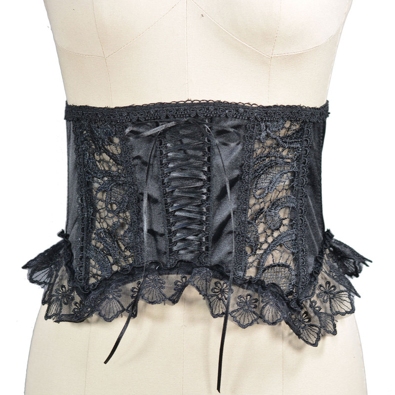 233 Gothic Style Black Lace Satin Steel-Boned Waist Cincher for Tummy Control and Shaping 233 Gothic Style Black Lace Satin Steel-Boned Waist Cincher for Tummy Control and Shaping