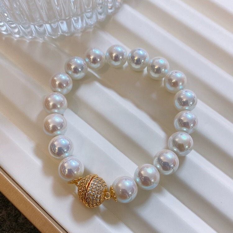 Akoya Heavenly Pink Pearl Bracelet Women's Thousand Gold Celebrity Strong Light Diamond Small Gold Ball Magnetic Buckle Bracelet Wholesale
