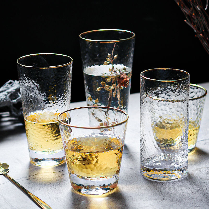 With a forged pattern transparent glass coffee glass set for home use for whiskey