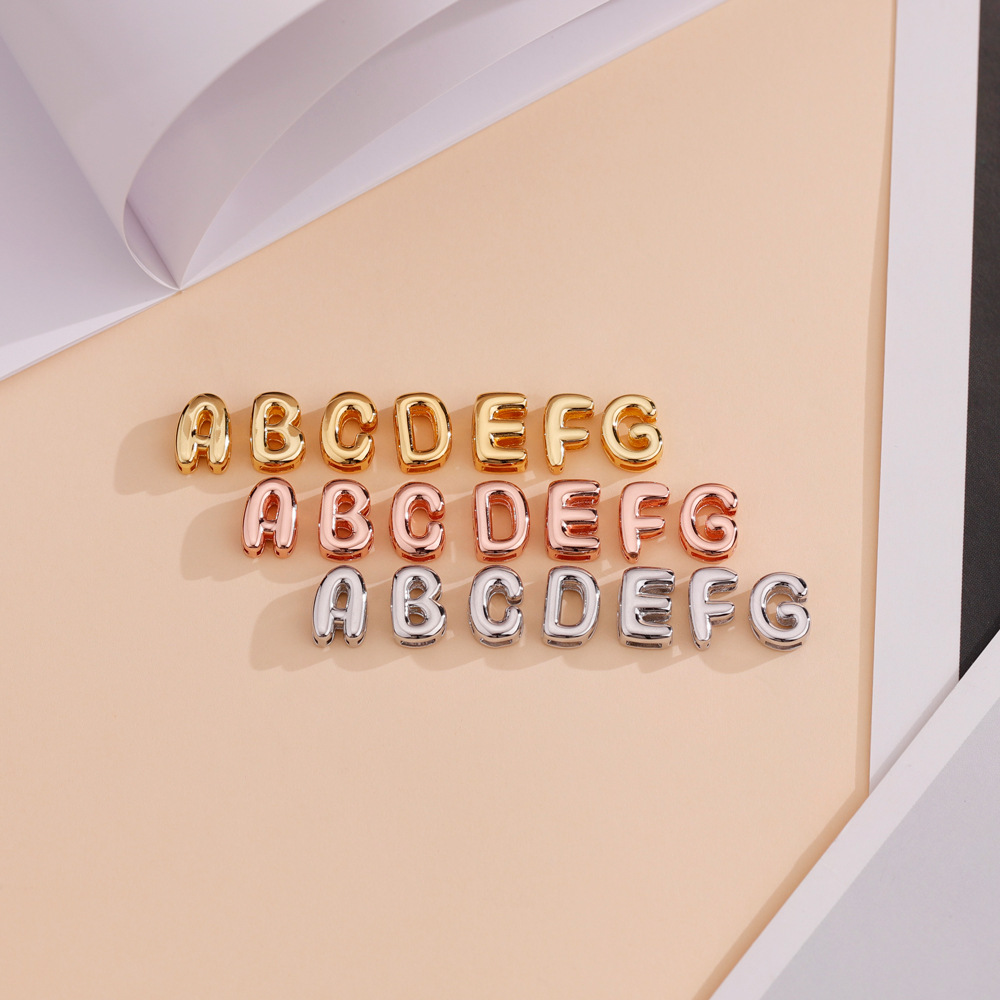 Beads Jewelry Making Type 1 Piece 7*10mm Copper 18K Gold Plated Letter Polished Beads