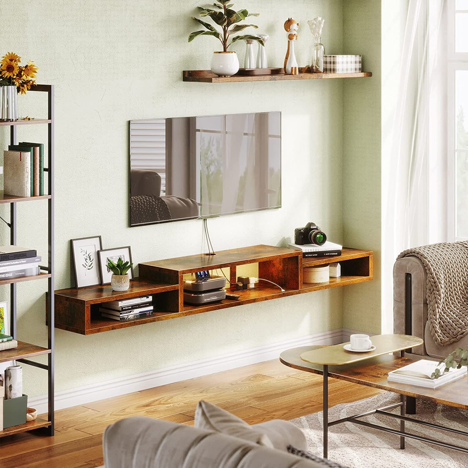 乡村美式客厅小型挂墙电视柜带USB充电多功能展示收纳置物实木柜