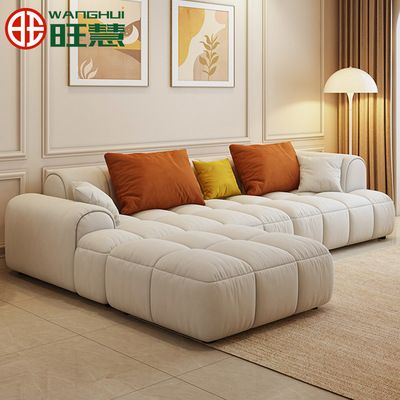 奶油宅寂风乳胶布艺沙发现代客厅轻奢直排三四人小户型科技布沙发