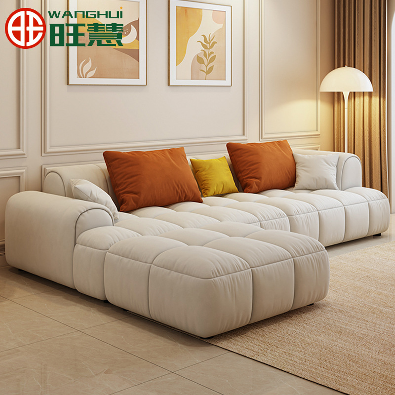 奶油宅寂风乳胶布艺沙发现代客厅轻奢直排三四人小户型科技布沙发