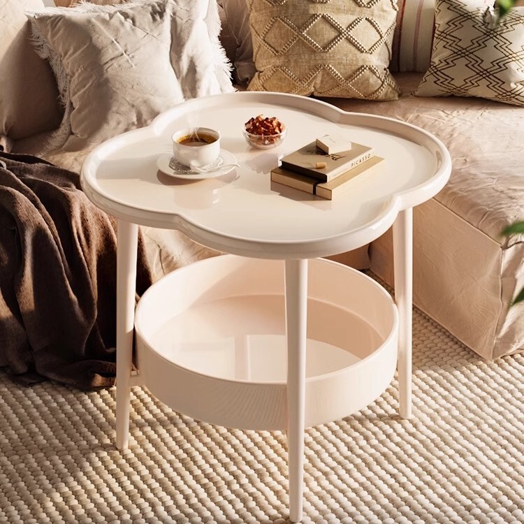 Sofa Side Table Small Table Living Room Home Cream Style Four-Leaf Clover Small Coffee Table Simple Modern Bedside Storage Shelf