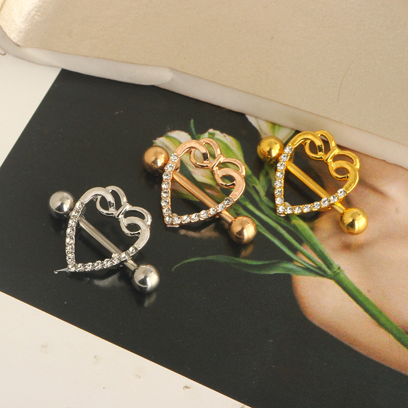 2022 Peach Heart 14G Stainless Steel Heart Shaped Nipple Ring Rose Gold Vacuum Plated Body Piercing Jewelry Wholesale detail image 10