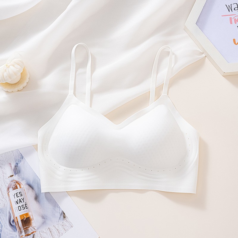 Verano ligero transpirable sin marcas belleza de espalda ropa interior damas sin anillo de acero sujetador se reúnen contra la caída delgada sujetador