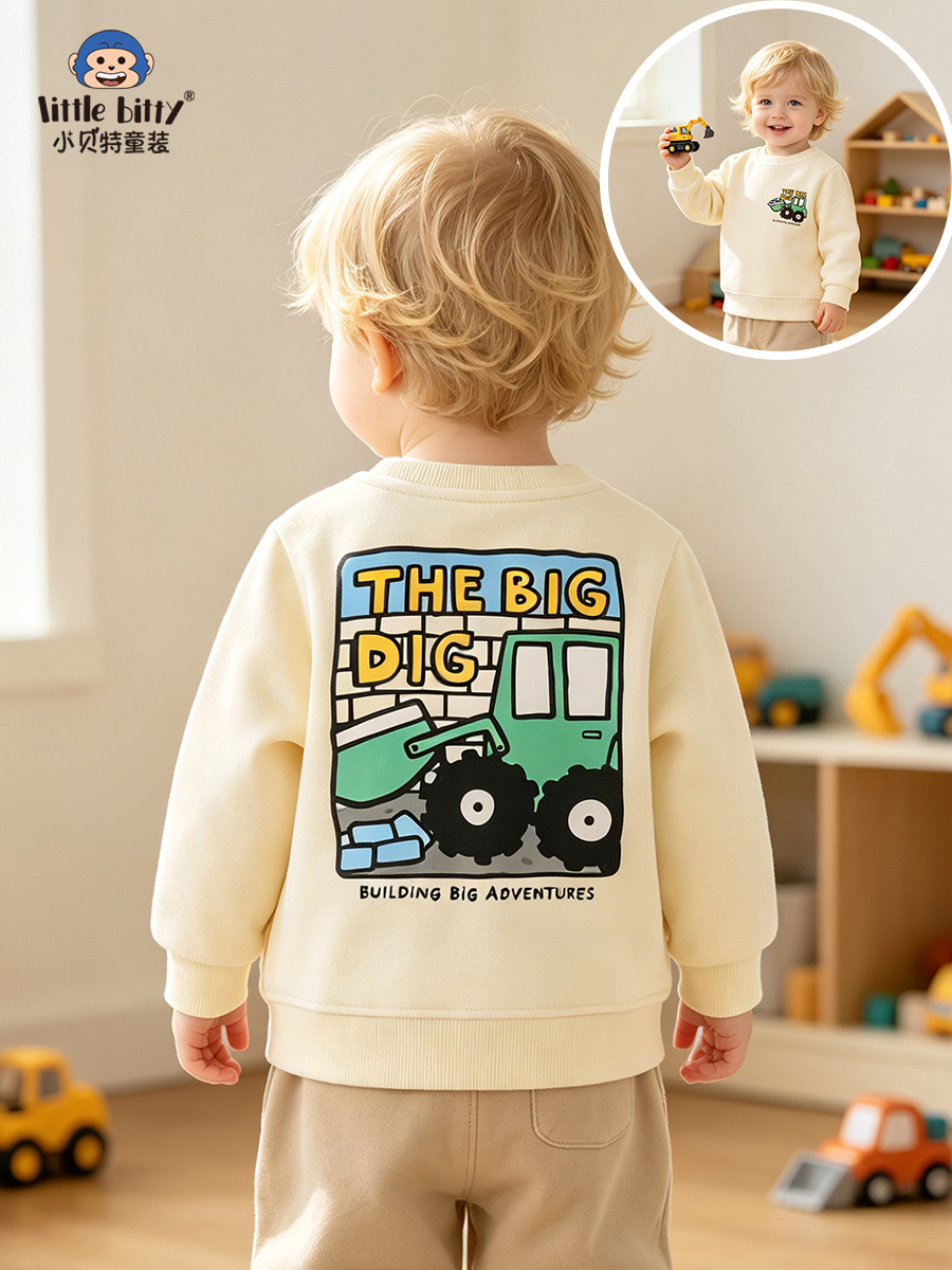 Cross-border supply 2026 children's long-sleeve sweatshirt for autumn and winter, cartoon car round-neck, in-stock boys' sweatshirt for toddlers and young children