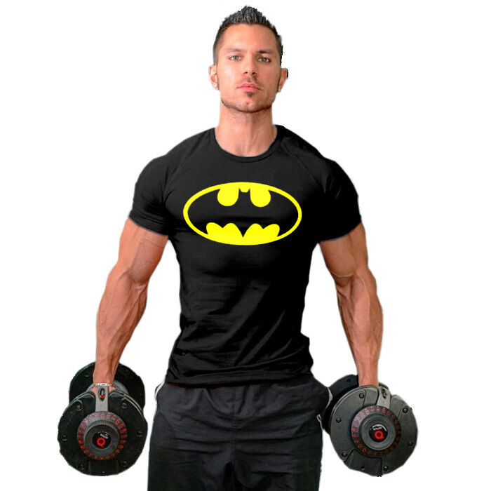 Foreign Trade Cross-Border Men's Sports Fitness Batman T-Shirt Trendyy Short-Sleeved Men's Tops Foreign Trade Cross-Border Men's Sports Fitness Batman T-Shirt Trendyy Short-Sleeved Men's Tops