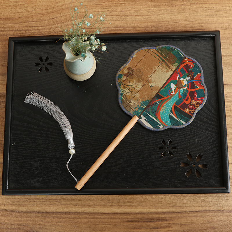 Translúcido moda nacional de los niños de ventilador redondo ventilador de la danza al por mayor mango de madera de una sola cara ventilador de la boda dibujos animados ventilador de publicidad fábrica