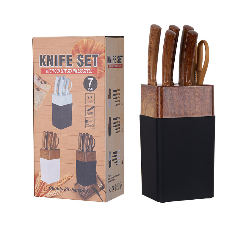 Comercio exterior europeo y americano en stock Yangjiang traje de cuchillo mango de grano de madera 6 piezas cuchillo de cocina conjunto cuchillo con soporte de cuchillo