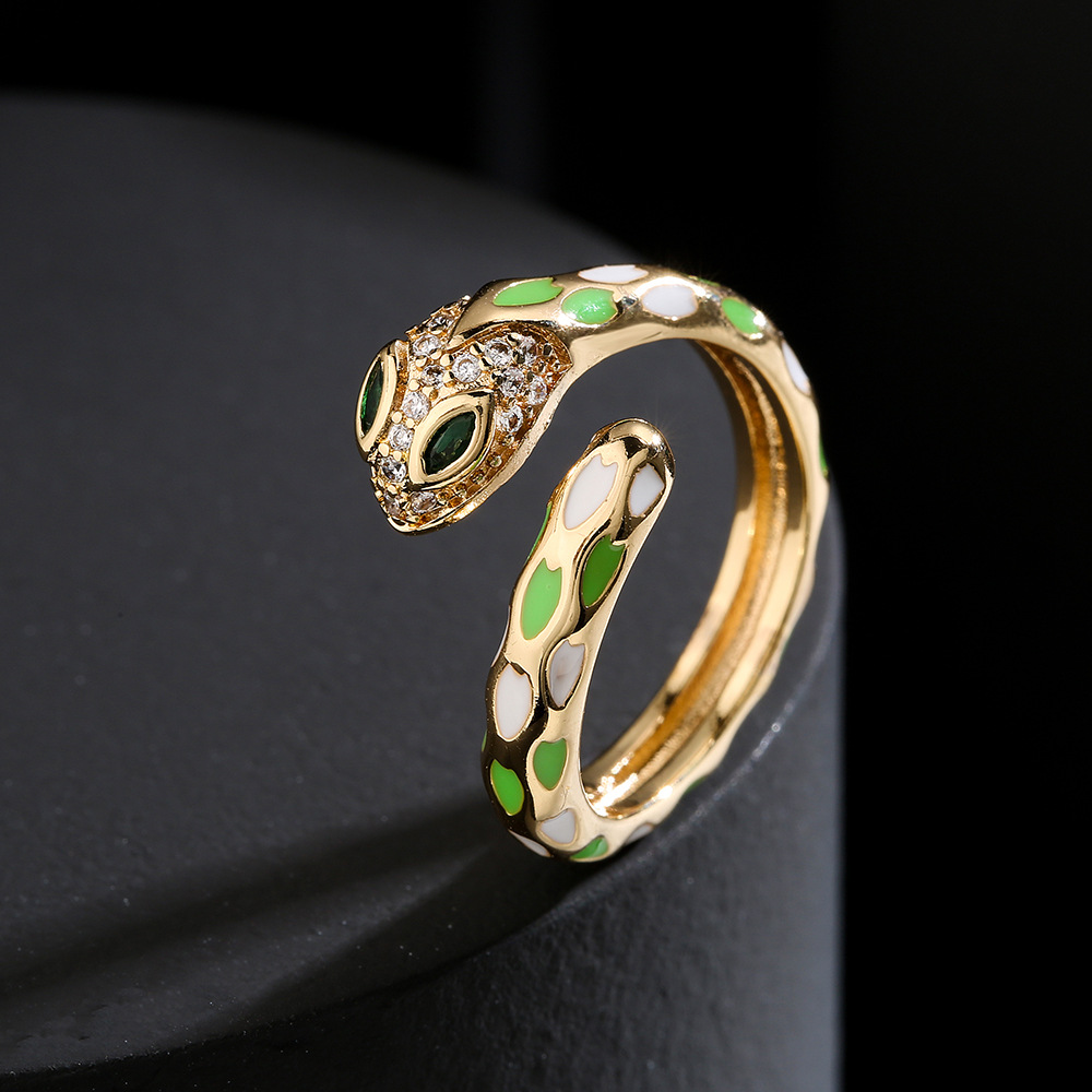 fashion new copper plated 18k gold color drip oil retro snake open ring