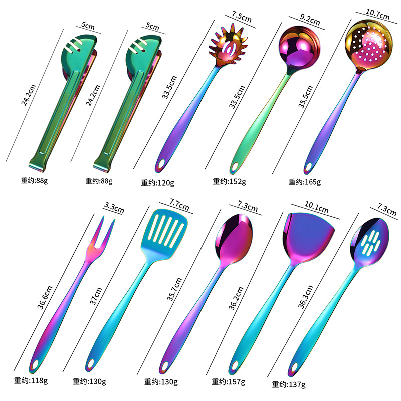 Fuentes transfronterizas utensilios de cocina de acero inoxidable 3 cm cuerpo desnudo espátula cuchara colador cuchara de arroz pala freír cuchara lengua juego de utensilios de cocina