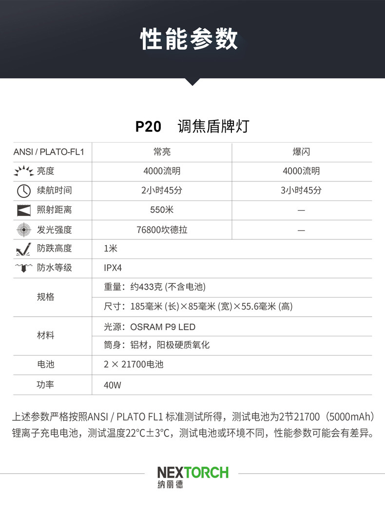 NEXTORCH Narid P20 Shield Lamp Tactical Teaching Security Appliance High Power Strong Light Defense Equipment