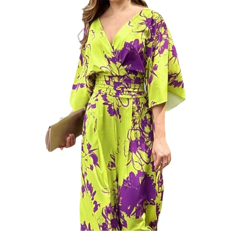 Mono Elegante con Estampado y Cuello en V, Estilo Europeo y Americano, Nueva Colección Primavera 2026, Modelo 661