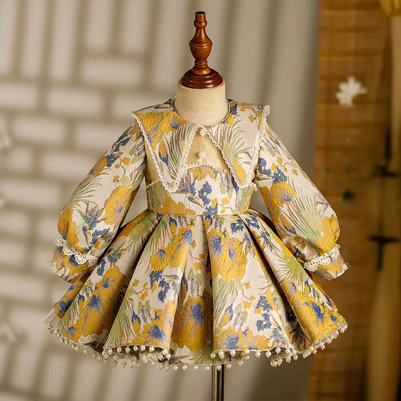 Girl's One-Year-Old Party Dress, Baby Girl's Birthday Outfit, Children's Princess Dress, High-End Chinese-Style Spring Flower Girl Dress, Stylish