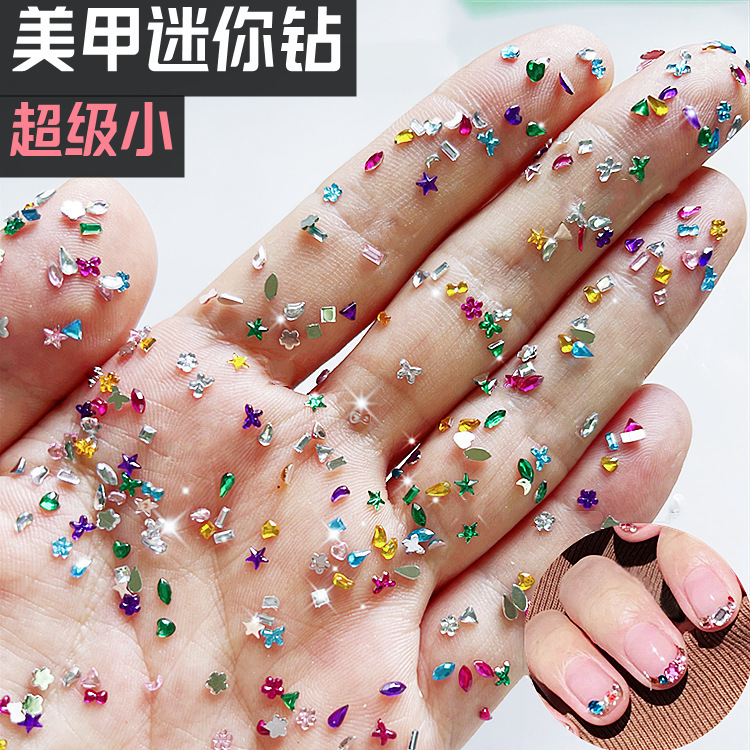 Nail Art Mini Small Diamond Small Special-shaped Diamond Flat Bottom Diamond Acrylic Nail Art Color Diamond Warm Elf Same Special Small Diamond