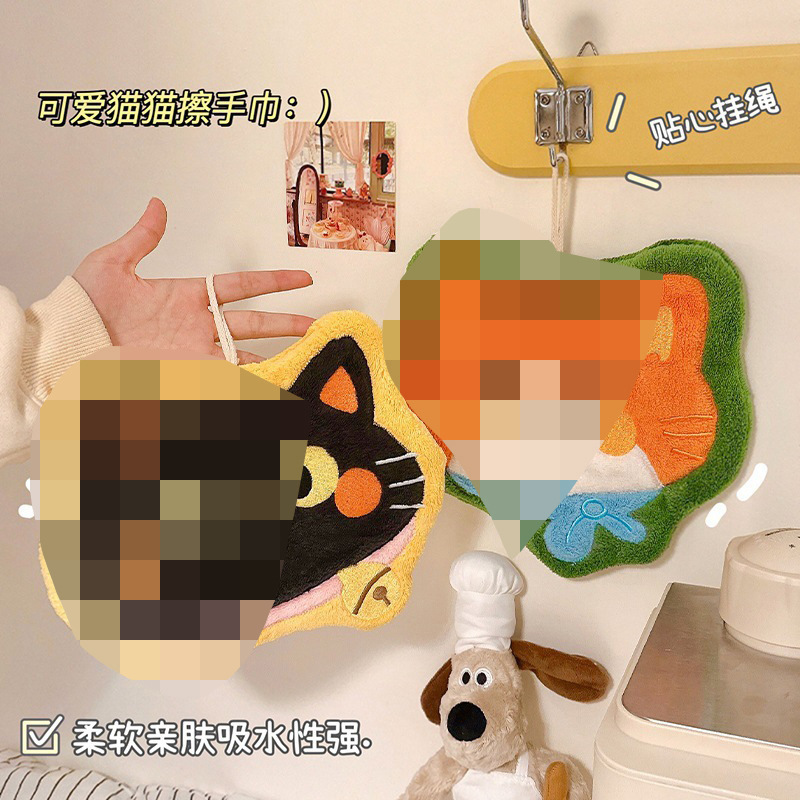 Cute cat towel household kitchen bathroom cartoon hand wipe quick-drying absorbent hanging towel girl towel wholesale