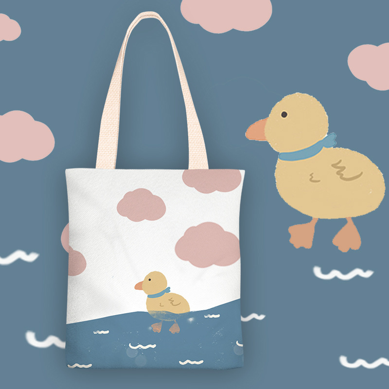新款游泳的小鸭可爱小清新卡通帆布袋女单肩帆布包手提包购物袋