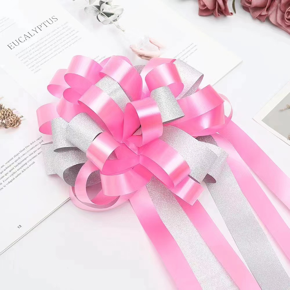 Gran cristal perezoso tire flor tridimensional de dos colores arco mano tire flor material de embalaje decoración del coche de la boda