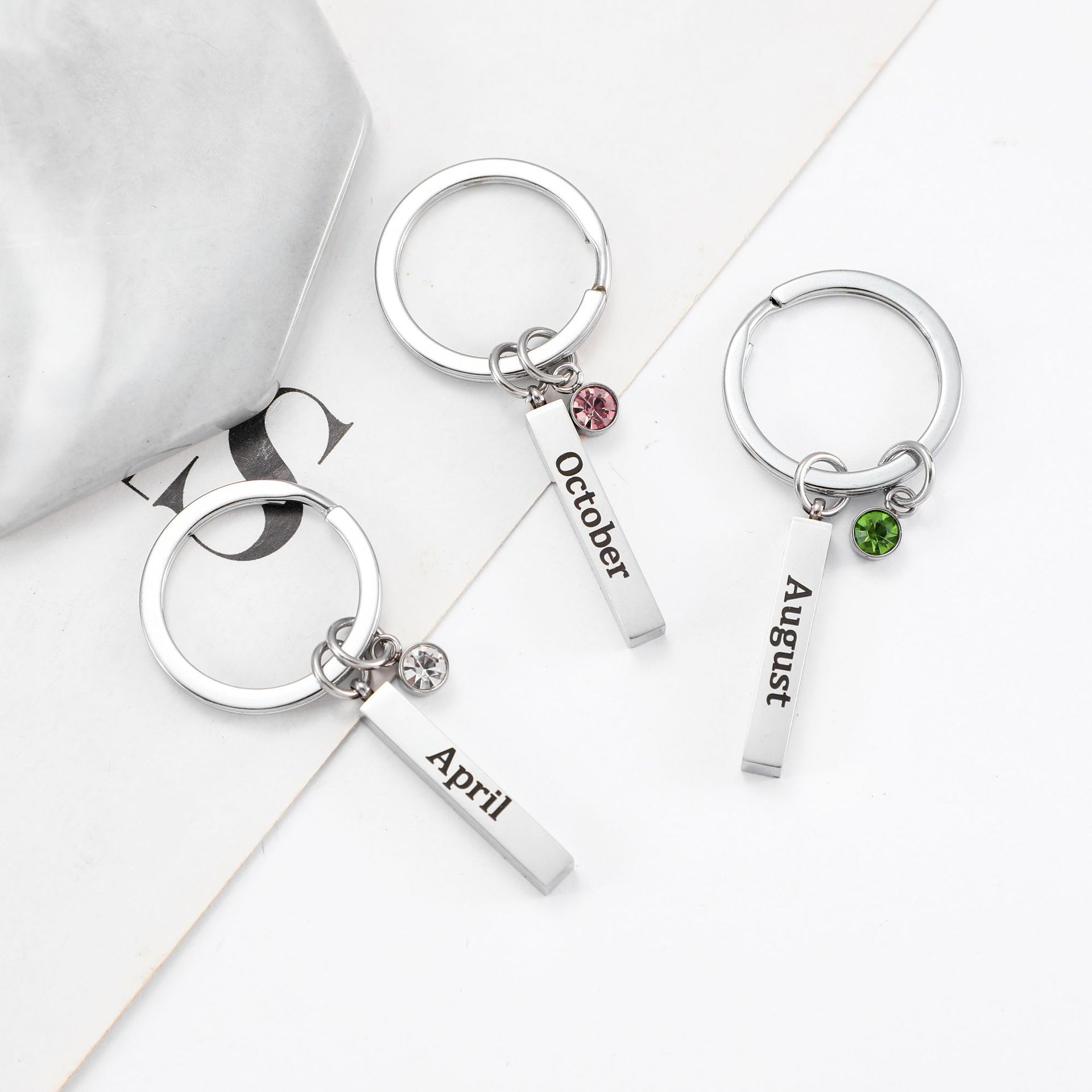 Keychain Classification 1 Piece Quantity Daily Occasion Simple Style Letter 201 Stainless Steel Inlay Birthstone Unisex Unisex Keychain