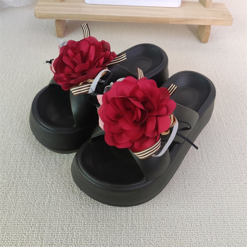 High-Heeled Slippers for Women in Summer, Non-Slip, Thick-Soled Beach Shoes, Dopamine Outer Wear, Outdoor Sandals for Women