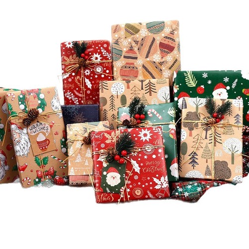 Cross-border Amazon exclusive new retro Christmas kraft paper wrapping paper Christmas gift wrapping paper DIY kit 