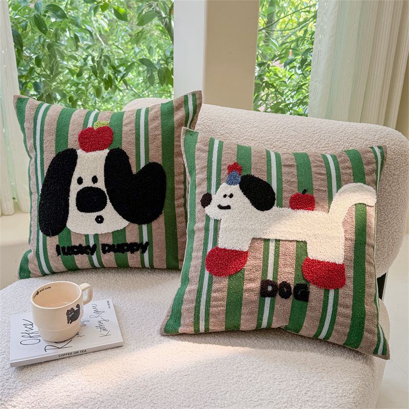ドーパミンストライプアップルタオル刺繍入りクラウドベルベットリビングルームベッド背もたれソファクッション枕漫画刺繍|undefined