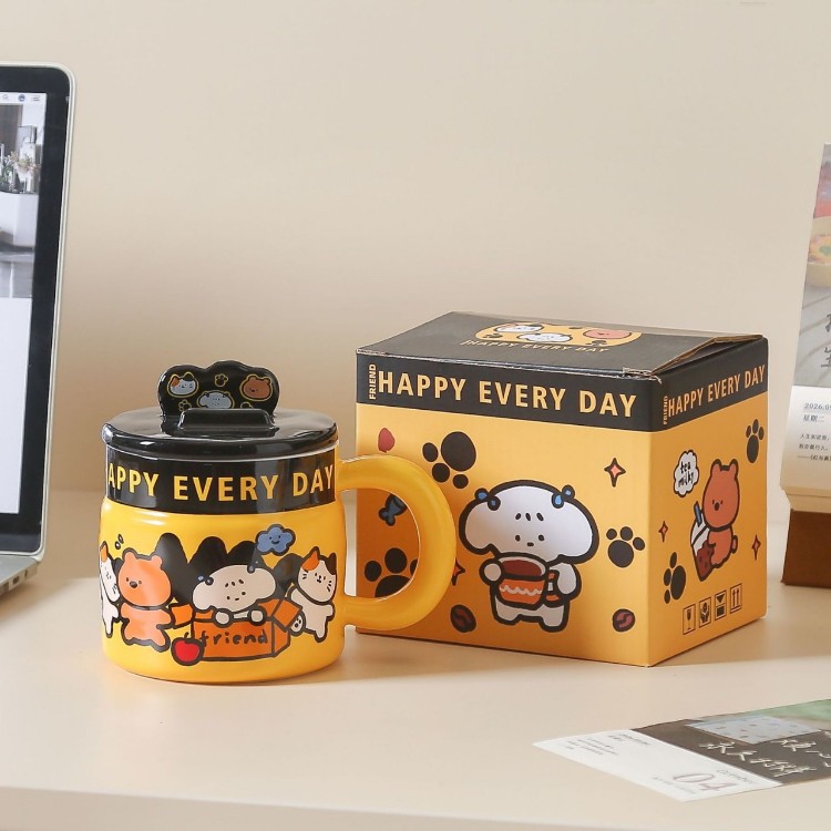 Graffiti de dibujos animados taza de cerámica con soporte de teléfono celular taza de desayuno de oficina de chicas taza de regalo de cumpleaños taza de agua