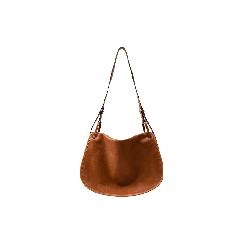 New Commuter Bag Vegetable Tanned Leather Messenger Saddle Bag For Women Retro Niche Crossbody Shoulder Large Capacity Tote - Thumbnail 8