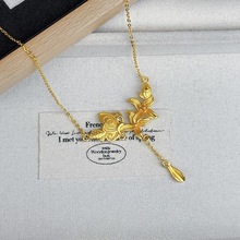 沙金饰品新中式蝶恋叶子项链女轻奢高级感结婚婚礼新娘套链批发