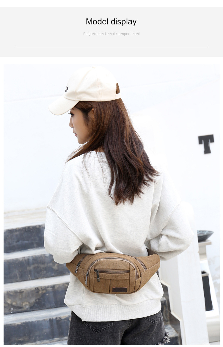 Men's construction site work close-fitting waist bag, wear-resistant canvas, crossbody mobile phone, loose change, crossbody single-shoulder convenient multi-layer bag undefined
