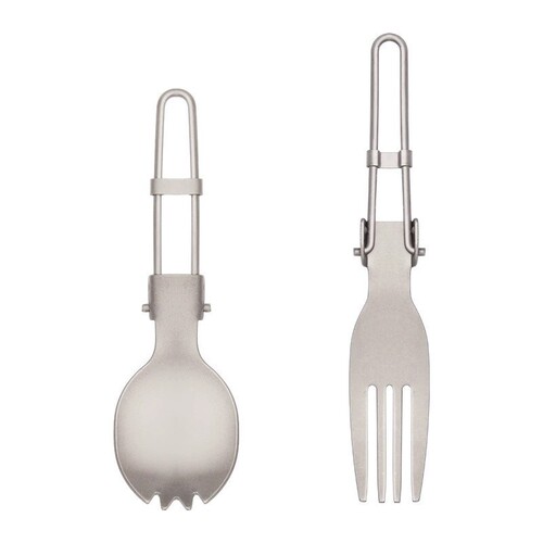 Pure titanium folding toothed spoon outdoor camping picnic spoon titanium alloy spoon fork titanium spoon titanium fork portable tableware