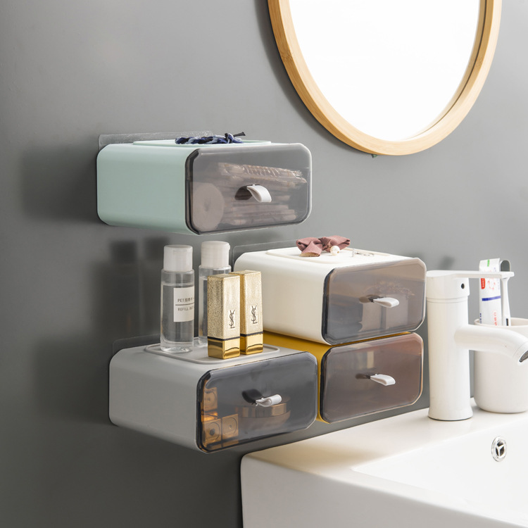 Caja de almacenamiento impermeable de baño montado en la pared estante de almacenamiento de baño sin golpes cosméticos caja de almacenamiento de joyas caja de almacenamiento de color de contraste