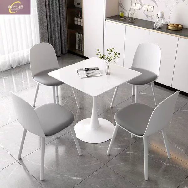 Simple Slate Small Square Table and Chair Set for Small Apartments, Commercial Use in Restaurants, Leisure, Meeting, Reception, and Milk Tea Shops