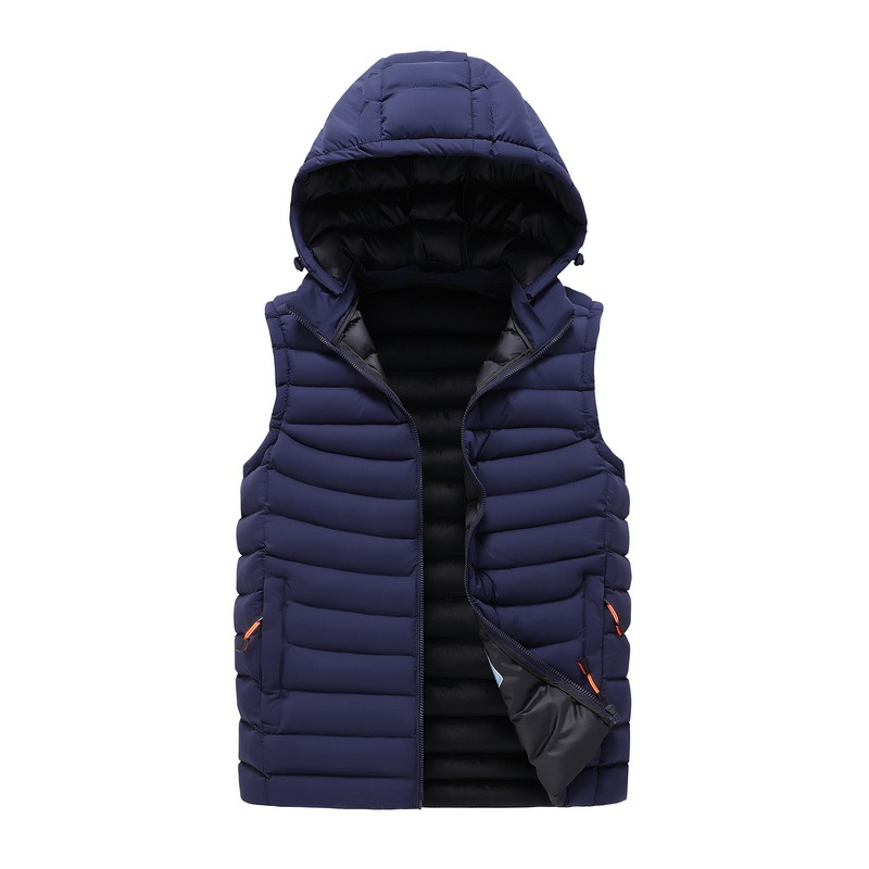 Nuevo Chaleco de los hombres de comercio exterior Chaleco de algodón más tamaño Chaleco de otoño e invierno de los hombres Abrigo con capucha forro de lana logotipo