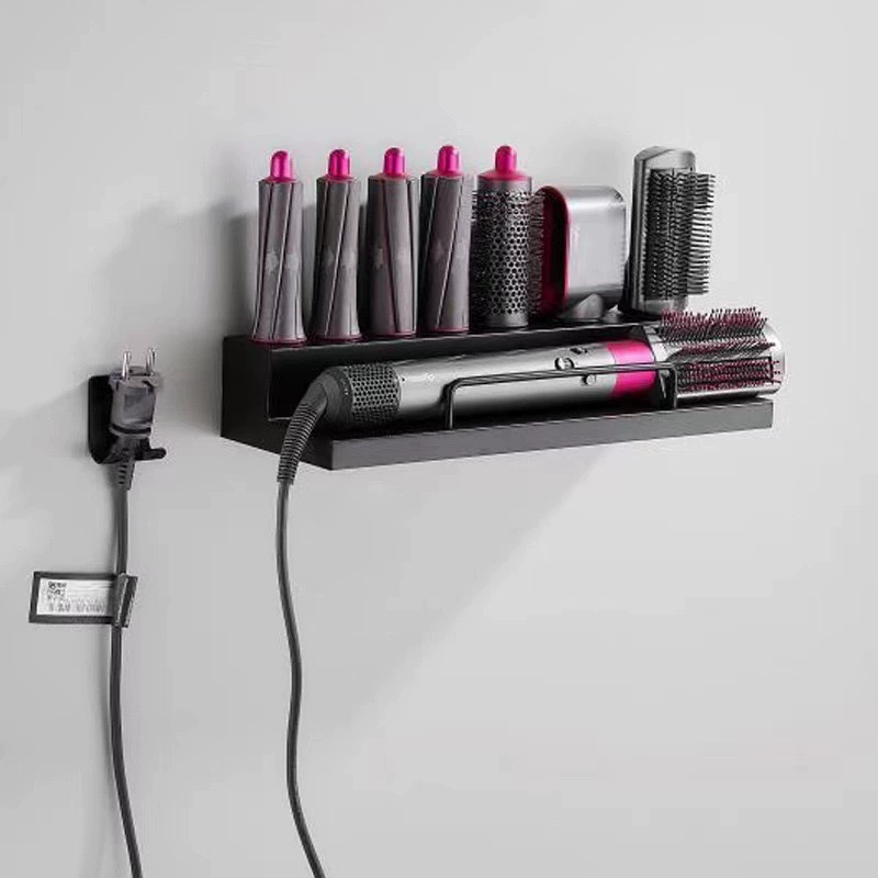 Держатель для инструментов для волос (модель Dyson A), настенный крепление без прокола/с проколом для фена и насадок, черный