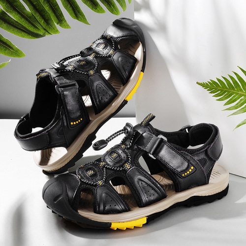 Cross-border Plus-size New Summer Men's Full-Grain Leather Toe-cap Casual Outdoor Beach Sandals